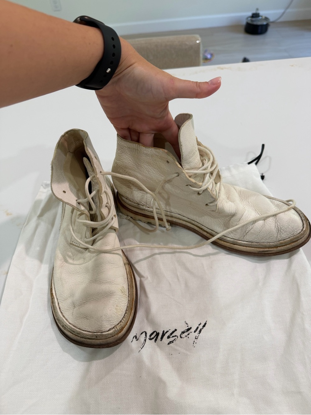 Marsell Cream Leather lace up Boots